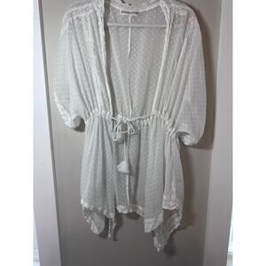 Abercrombie & Fitch Women’s One Size White Sheer Lace Trim Tie Robe Tassel